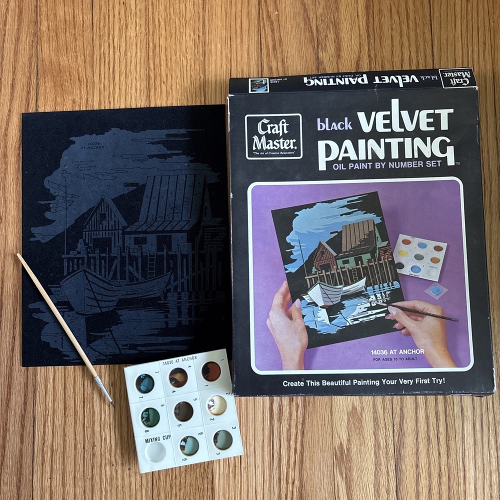 Craft Master Velvet Painting by Number set 1973 New #14036 At Anchor